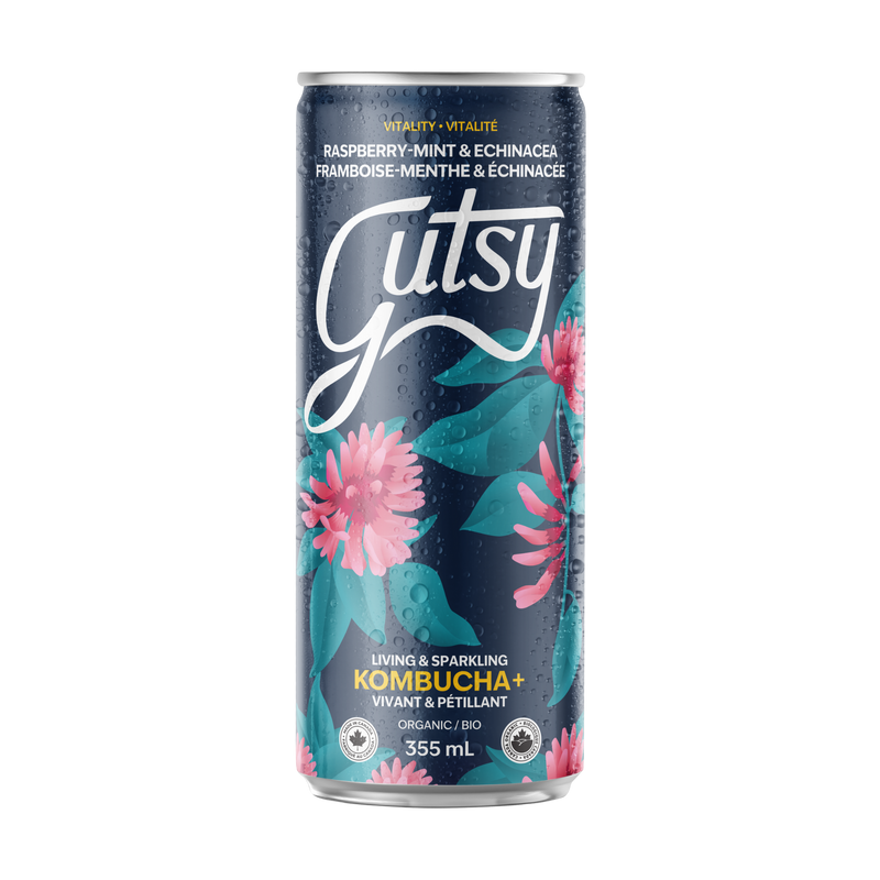 KOMBUCHA+ | FRAMBOISE-MENTHE & ÉCHINACÉE | CAISSE DE 8 x 355ml